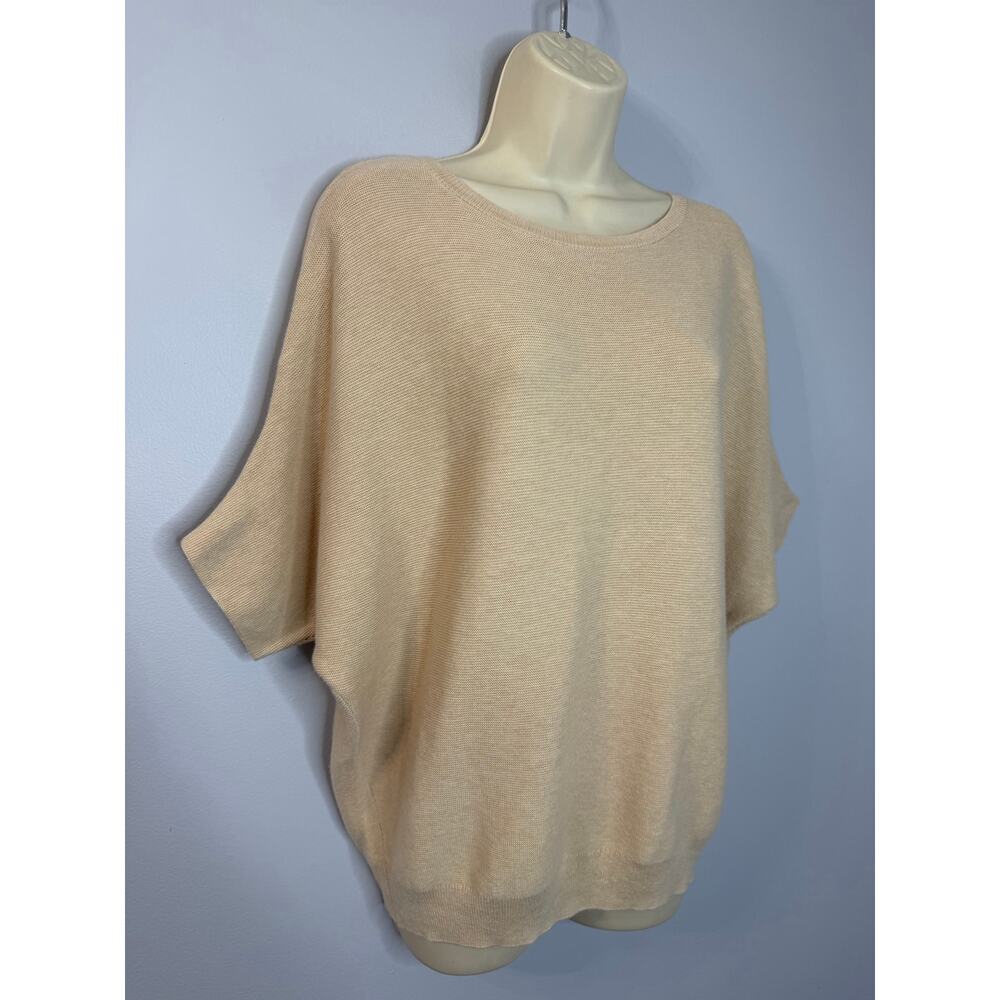 QUINCE Lightweight Cotton Cashmere Link-Stitch Dolman Sweater Heather Oatmeal M - Picture 4 of 11